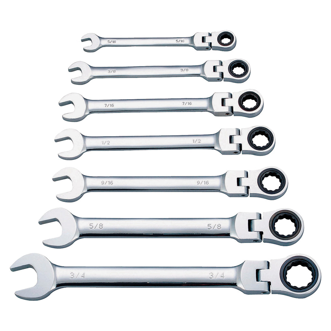 Vulcan FPG7I Wrench Set, 7-Piece, Chrome Vanadium Steel, Mirror Polish, Silver, Specifications: SAE Measurement