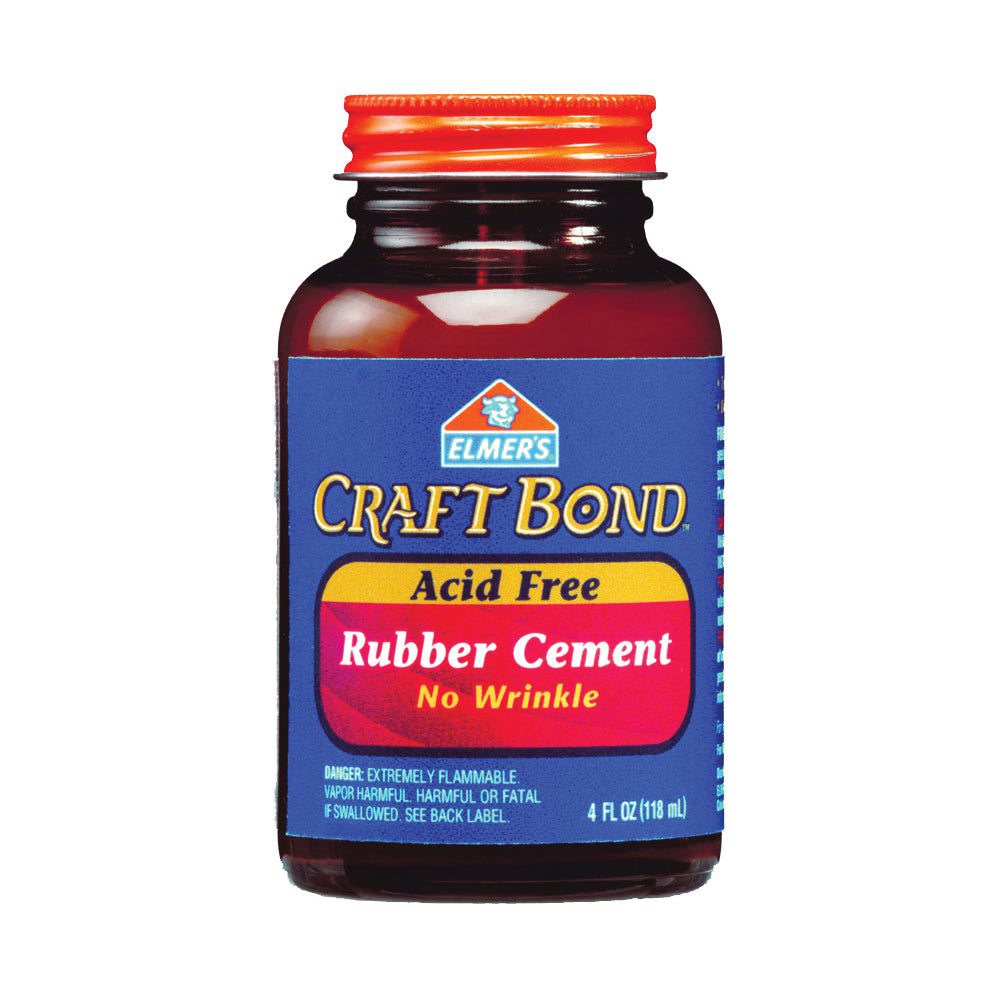 Elmers E425 Rubber Cement, Liquid, Mild, Solvent, 4 oz Bottle