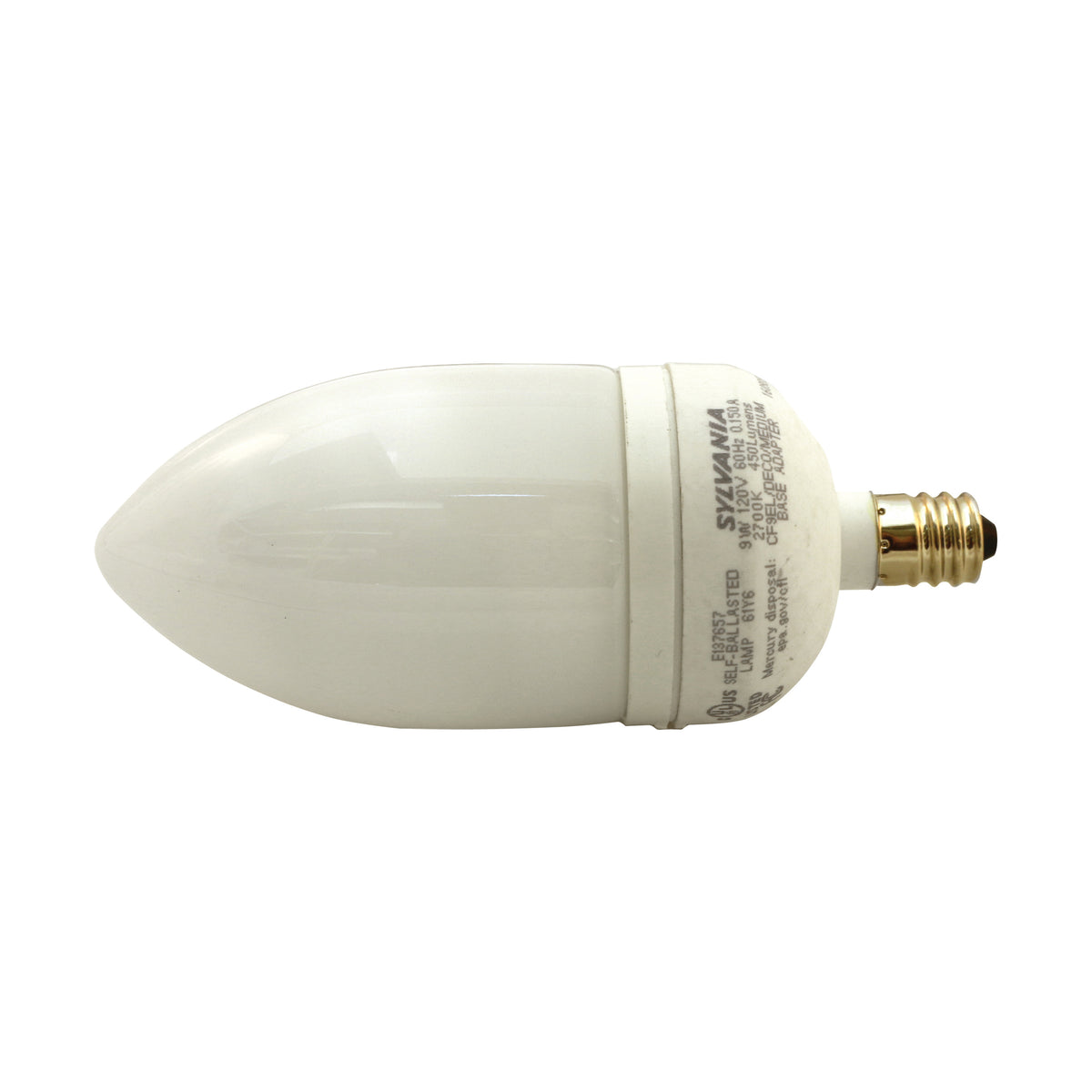 Sylvania 25986 Compact Fluorescent Bulb, 9 W, B10 Lamp, Candelabra E12 Lamp Base, 360 Lumens, 2700 K Color Temp