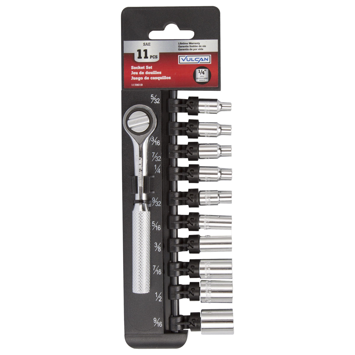 Vulcan 11PC-2 Socket Set, Chrome Vanadium Steel, Chrome