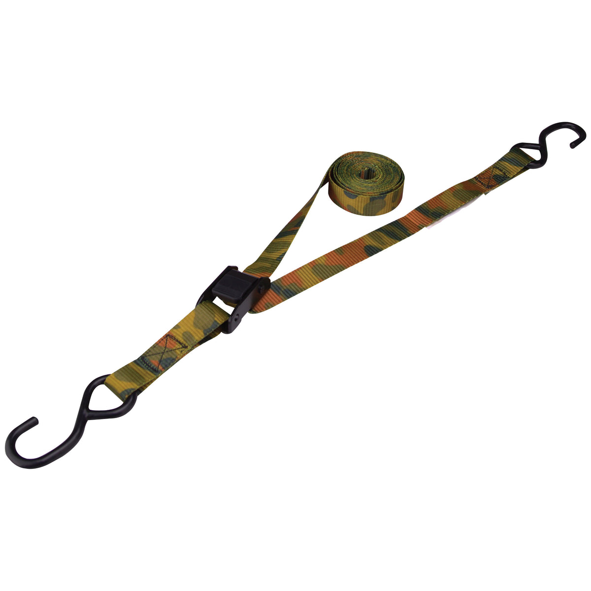 ProSource FH64068 Tie-Down, 1 in W, 10 ft L, Polyester Webbing, Metal Buckle, Camouflage, 400 lb, S-Hook End Fitting