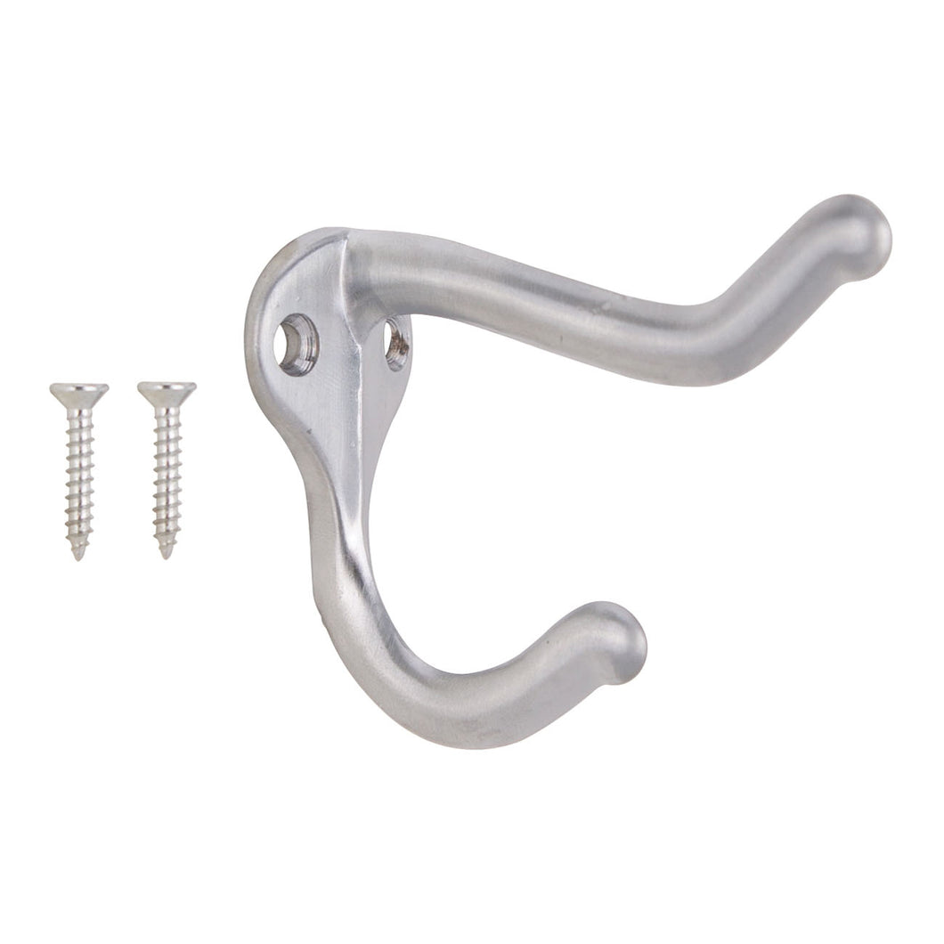 ProSource H62-B075 Coat and Hat Hook, 22 lb, 2-Hook, 1 in Opening, Zinc, Satin Chrome