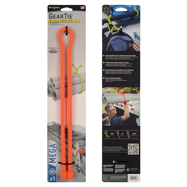 Gear Tie Mega GTM32-31-R3 Twist Tie, Rubber, Bright Orange