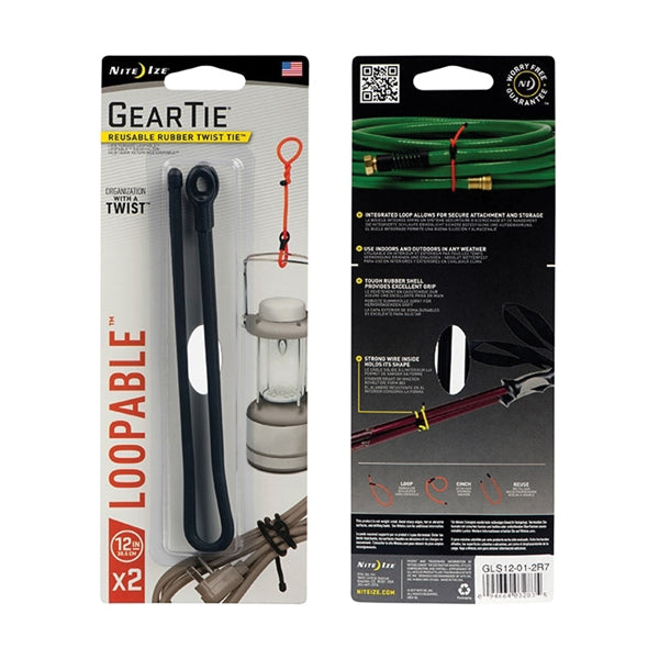 Gear Tie Loopable GLS12-01-2R7 Twist Tie, Rubber, Black