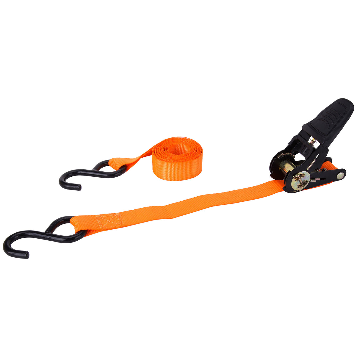 ProSource FH64052 Tie-Down, 1 in W, 10 ft L, Polyester Webbing, Metal Ratchet, Orange, 400 lb, S-Hook End Fitting