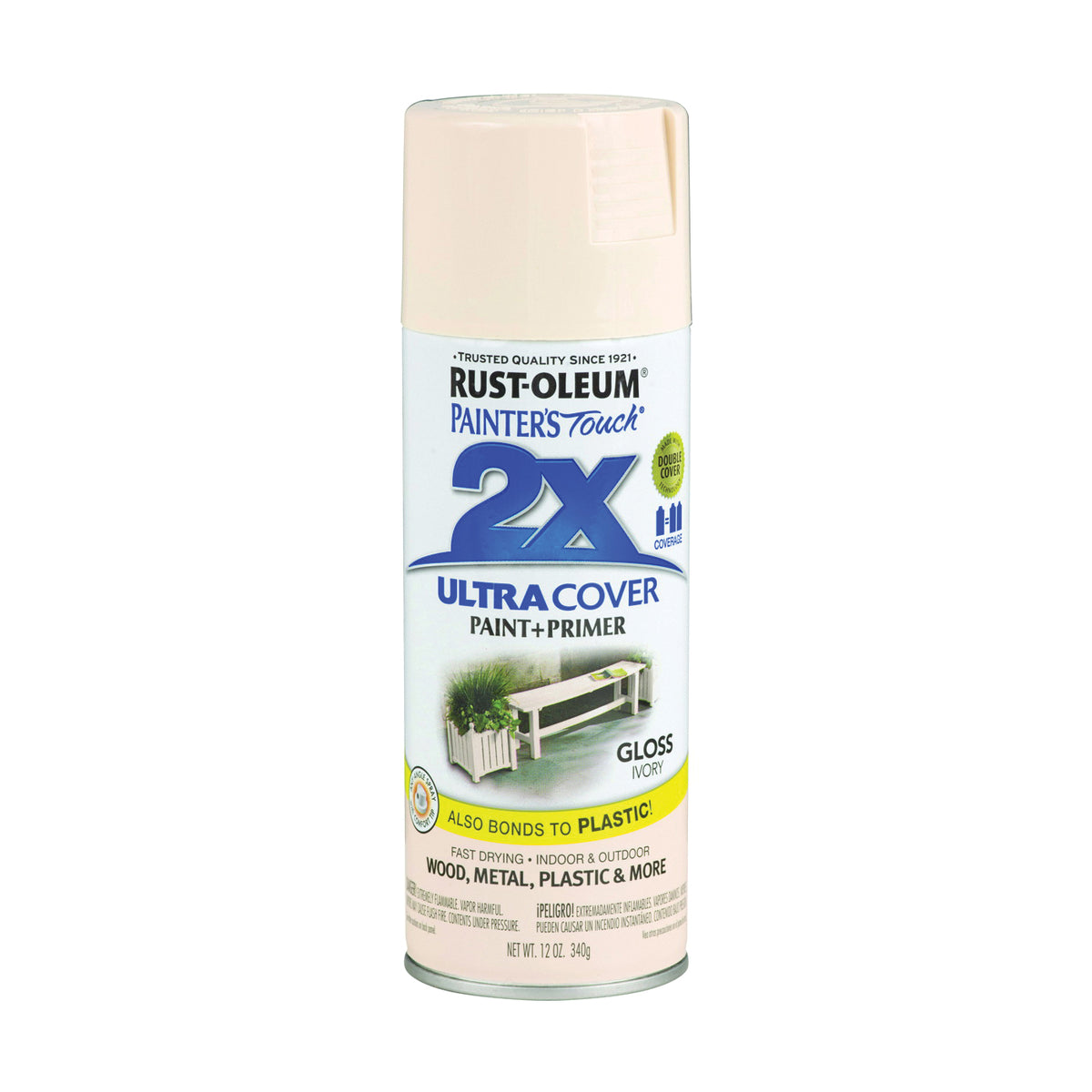 RUST-OLEUM PAINTER'S Touch 249110 Gloss Spray Paint, Gloss, Ivory, 12 oz, Aerosol Can