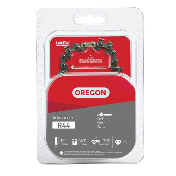 Oregon AdvanceCut R44 Chainsaw Chain, 12 in L Bar, 0.043 Gauge, 3/8 in TPI/Pitch, 44-Link