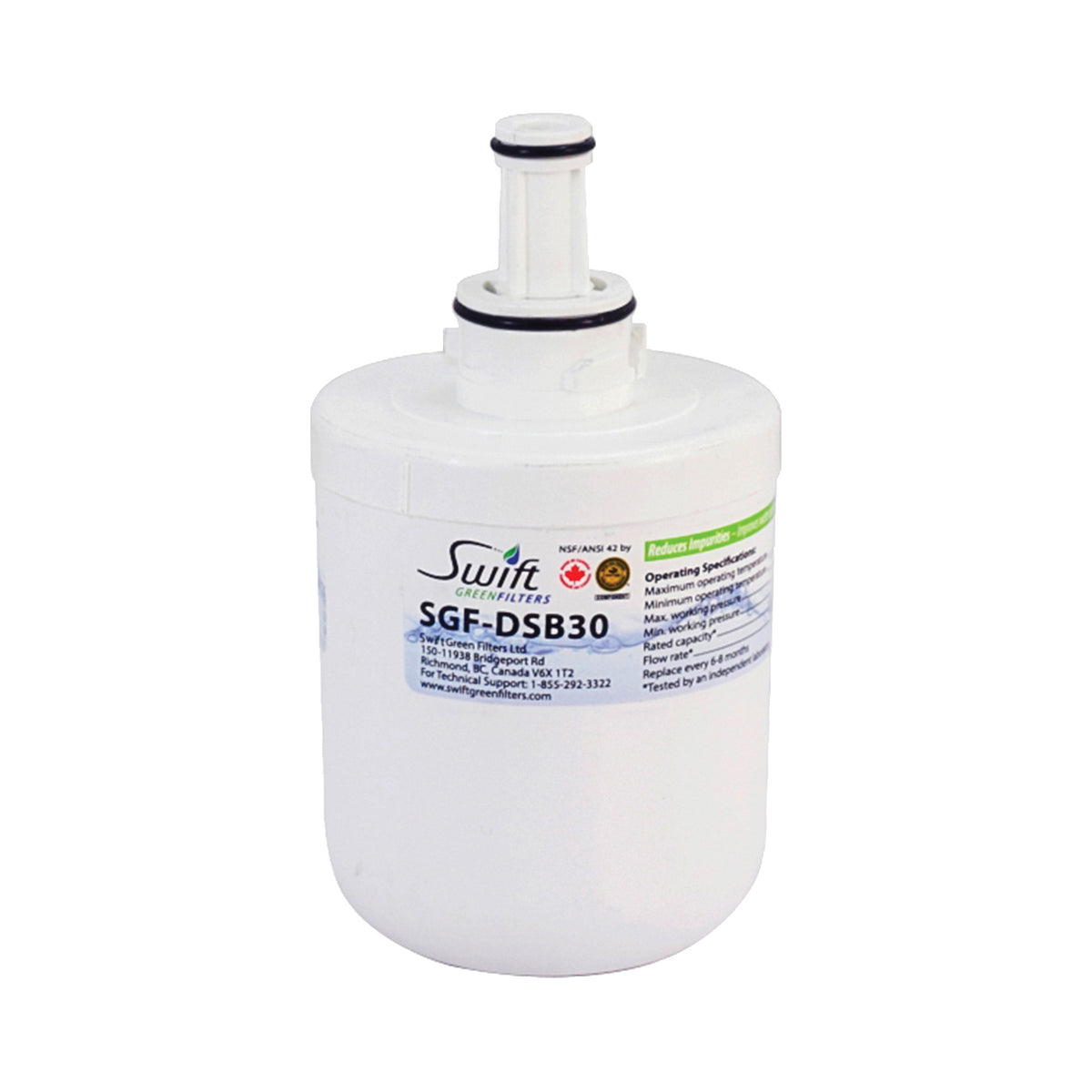 SWIFT GREEN FILTERS SGF-DSB30 Refrigerator Water Filter, 0.5 gpm, Coconut Shell Carbon Block Filter Media