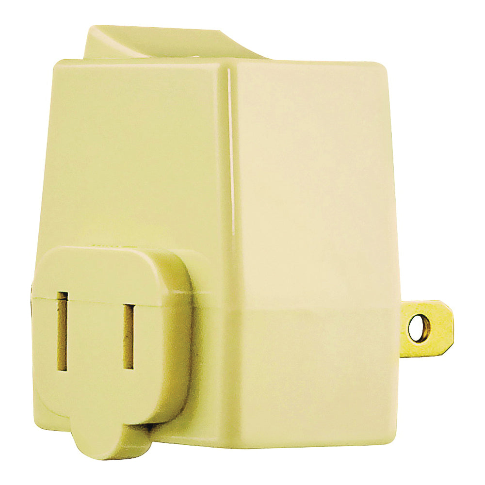 Eaton Cooper Wiring BP4404V Plug In Switch, 2 -Pole, 15 A, 120 V, 1 -Outlet, Ivory
