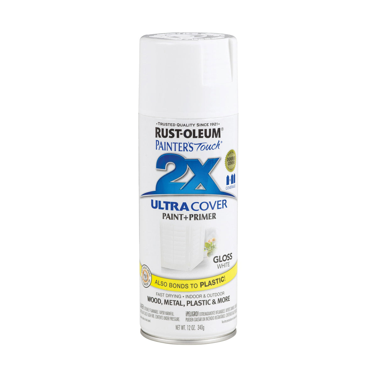 RUST-OLEUM PAINTER'S Touch 249090 Gloss Spray Paint, Gloss, White, 12 oz, Aerosol Can