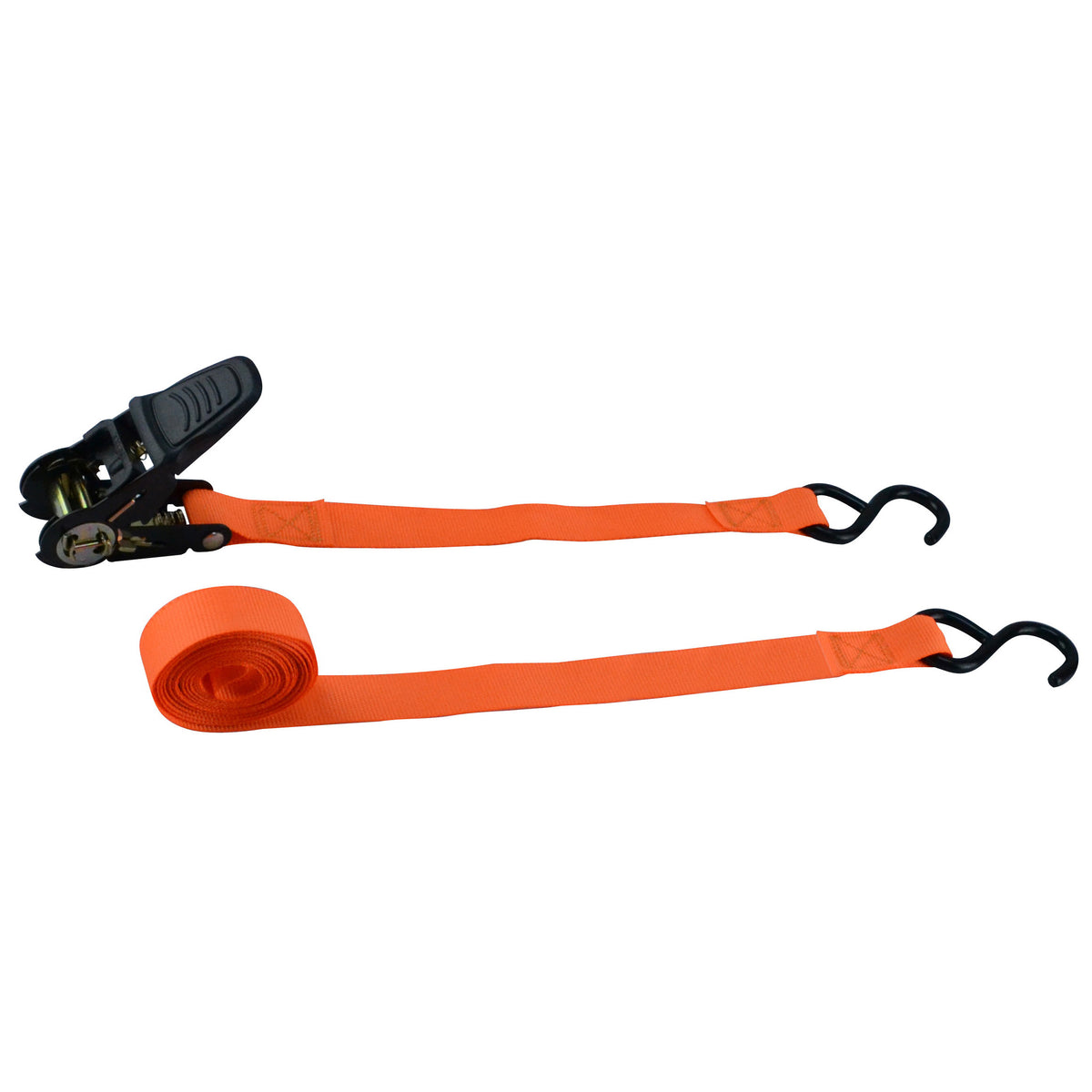 ProSource FH64070 Tie-Down, 1 in W, 13 ft L, Polyester Webbing, Metal Ratchet, Orange, 300 lb, S-Hook End Fitting