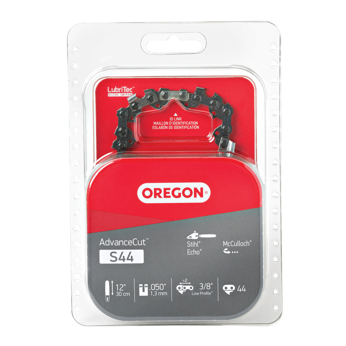 Oregon S44 Chainsaw Chain, 12 in L Bar, 0.05 Gauge, 3/8 in TPI/Pitch, 44-Link