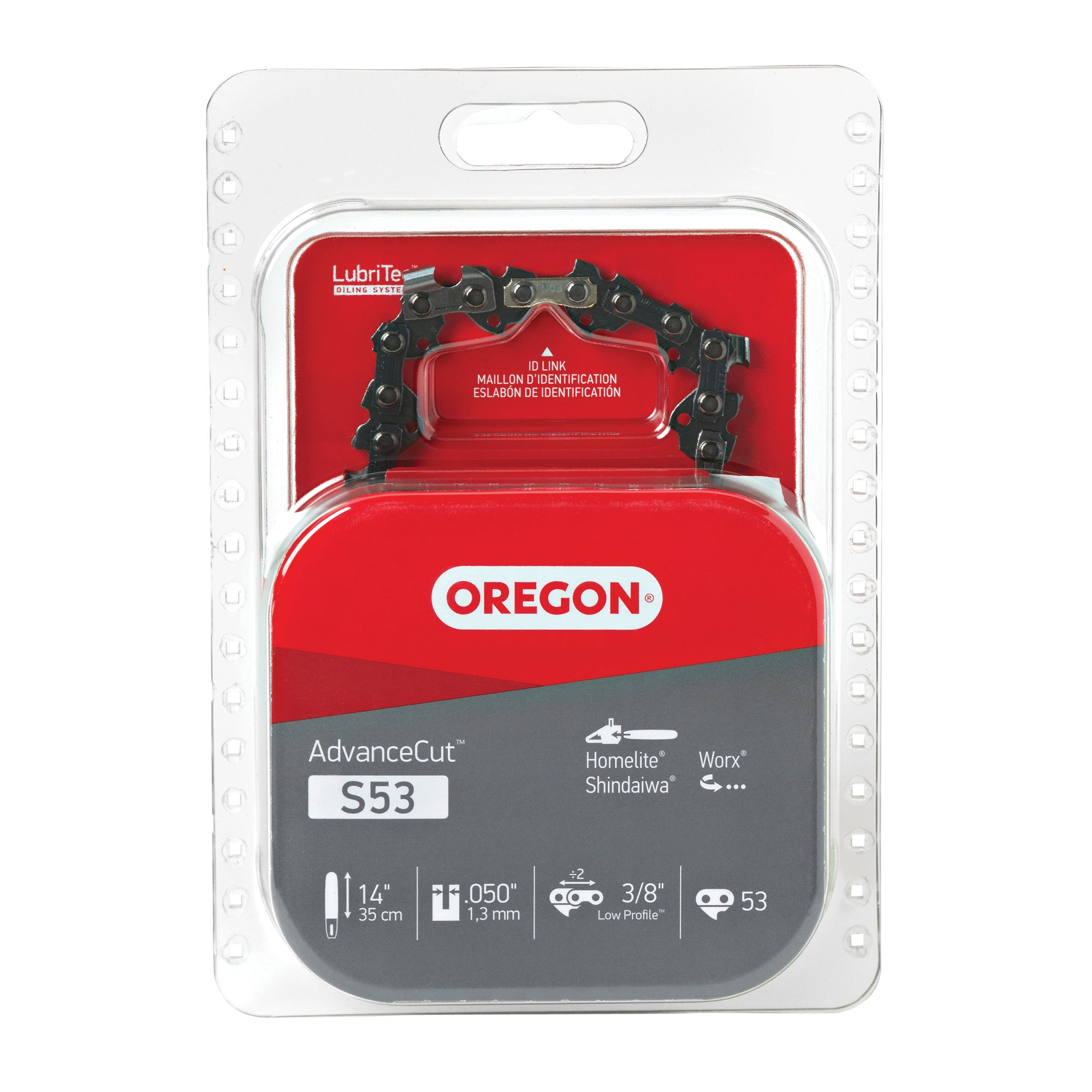 Oregon S53 Chainsaw Chain, 14 in L Bar, 0.05 Gauge, 3/8 in TPI/Pitch, 53-Link