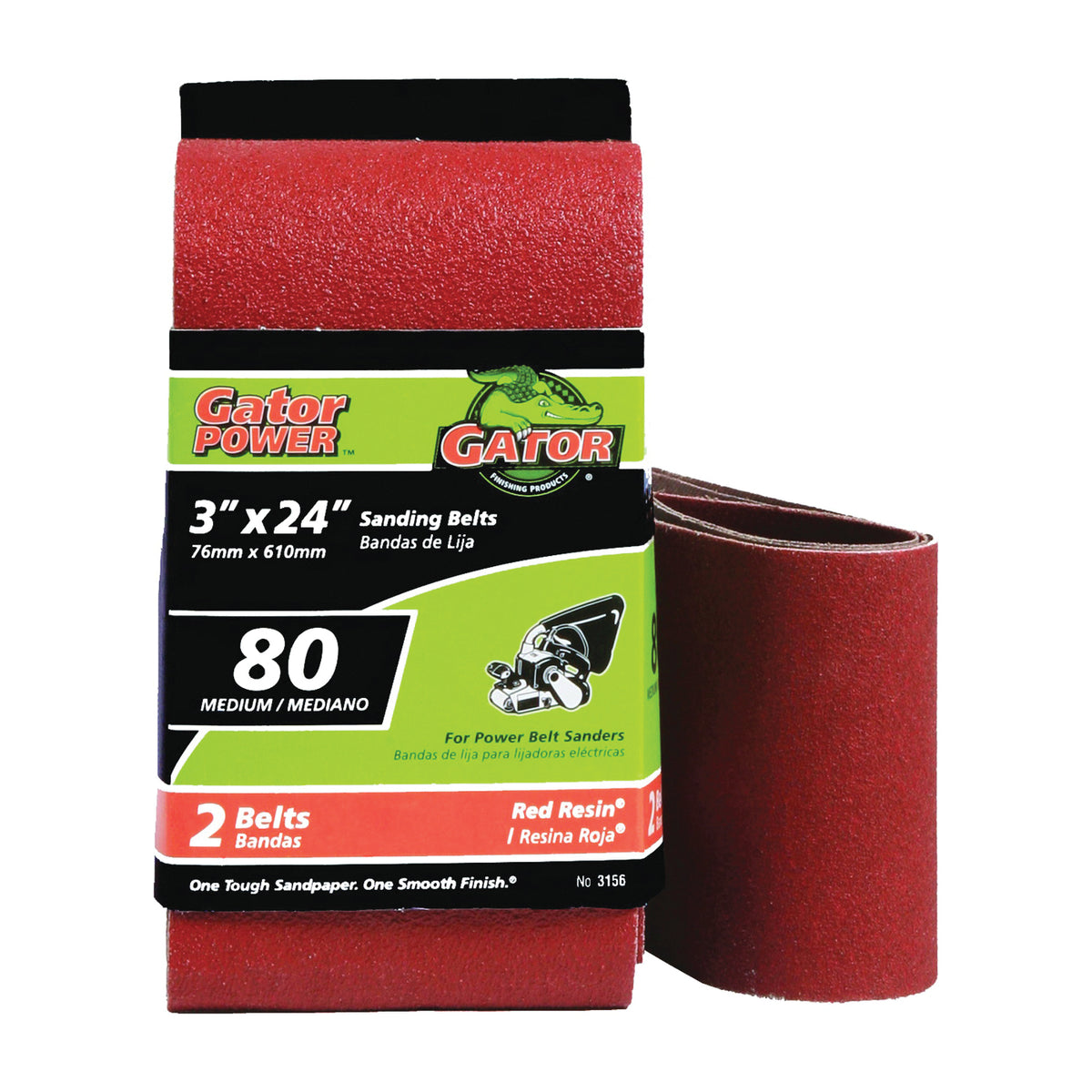 Gator 3156 Sanding Belt, 3 in W, 24 in L, 80 Grit, Medium, Aluminum Oxide Abrasive