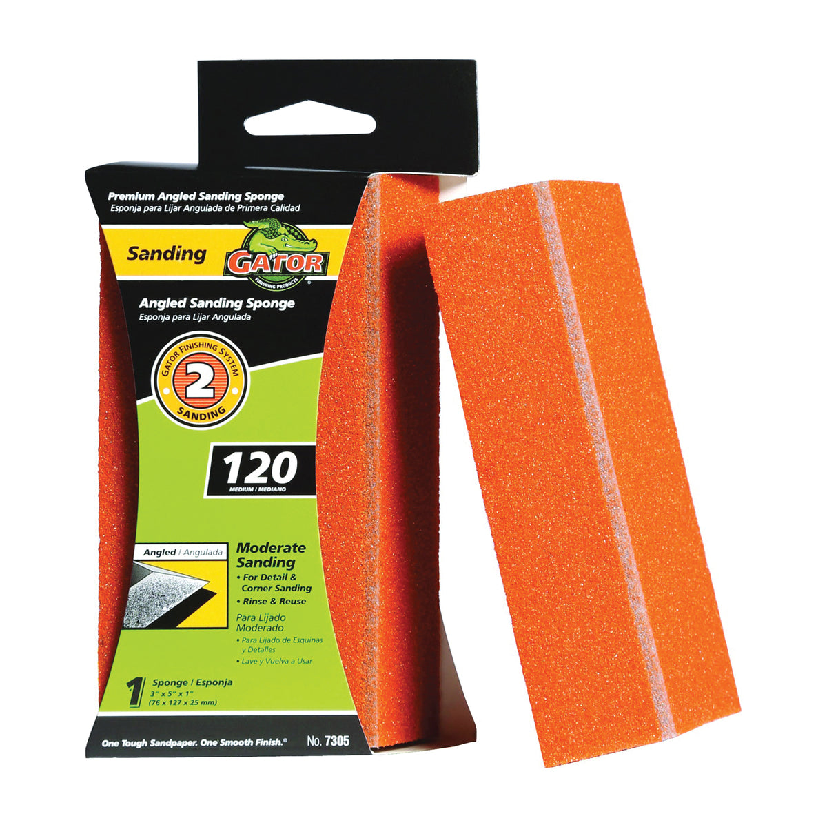 Gator 7305 Sanding Sponge, 5 in L, 3 in W, 120 Grit, Fine, Aluminum Oxide Abrasive