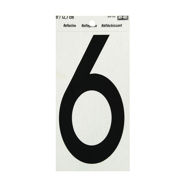 HY-KO RV-70/6 Reflective Sign, Character: 6, 5 in H Character, Black Character, Silver Background, Vinyl