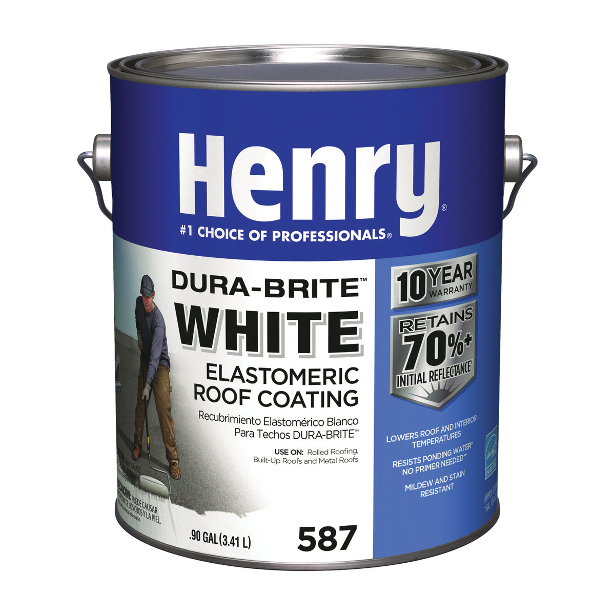 Henry HE587042 Elastomeric Roof Coating, White, 0.9 gal Pail, Cream