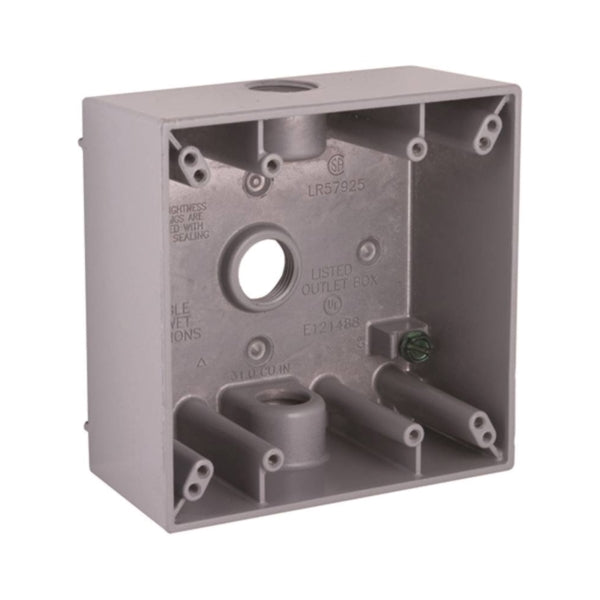 HUBBELL 5333-0 Weatherproof Box, 3 -Outlet, 1 -Gang, Aluminum, Gray, Powder-Coated