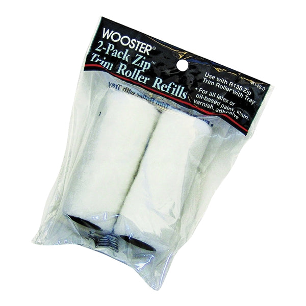 WOOSTER ZIP R148-3 Mini Trim Roller Refill, 3/16 in Thick Nap, 3 in L, Fabric Cover