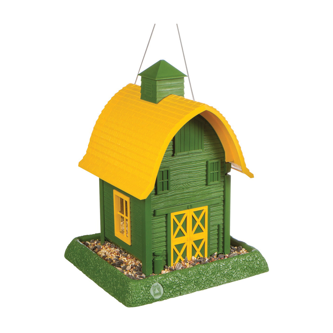 North States 9096 Hopper Bird Feeder, Barn, 5 lb, Plastic, Green/Yellow, 13-1/4 in H, Hanging/Pole Mounting