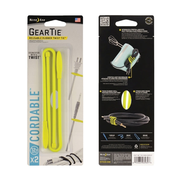 Gear Tie GTK12-33-2R7 Twist Tie, Rubber, Neon Yellow