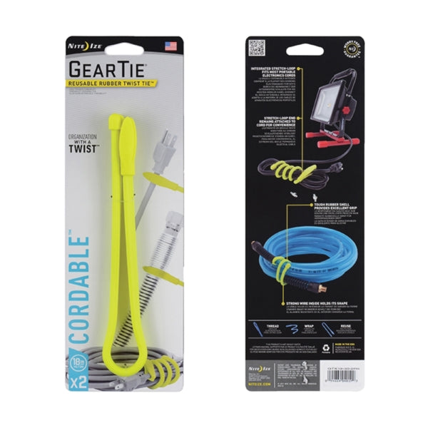 Gear Tie GTK18-33-2R6 Twist Tie, Rubber, Neon Yellow