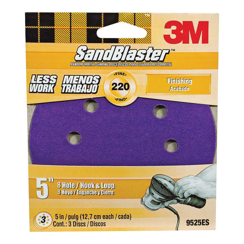 3M SandBlaster 9525ES Sanding Disc, 5 in Dia, Coated, 220 Grit, Fine, Cubitron Mineral Abrasive, Fiber Backing