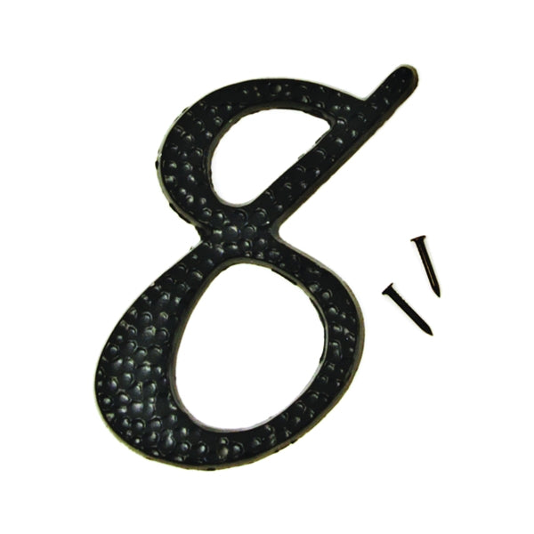 HY-KO DC-3/8 House Number, Character: 8, 3-1/2 in H Character, 2 in W Character, Black Character, Aluminum