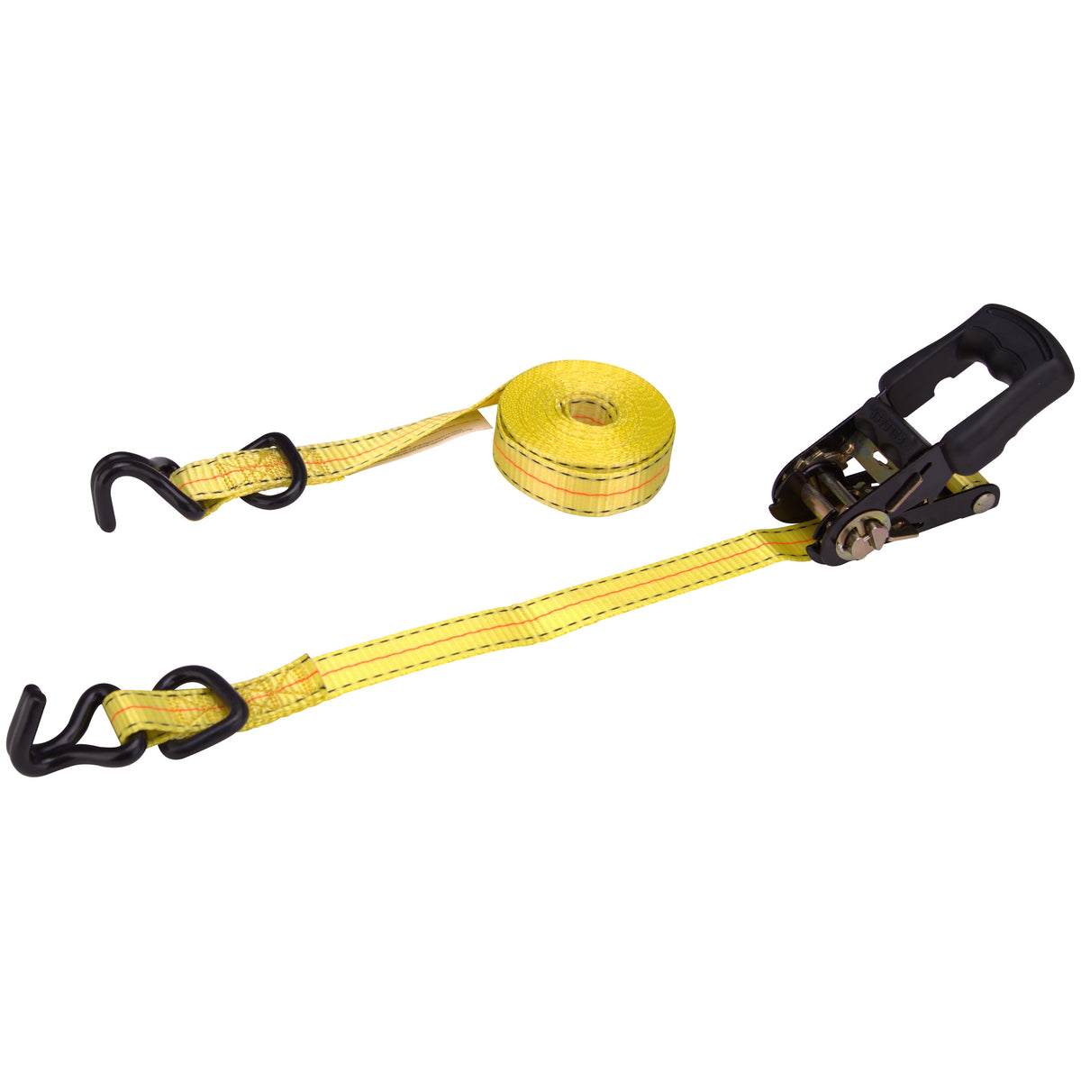 ProSource FH64058 Tie-Down, 1 in W, 16 in L, Yellow, J-Hook End Fitting, Steel End Fitting