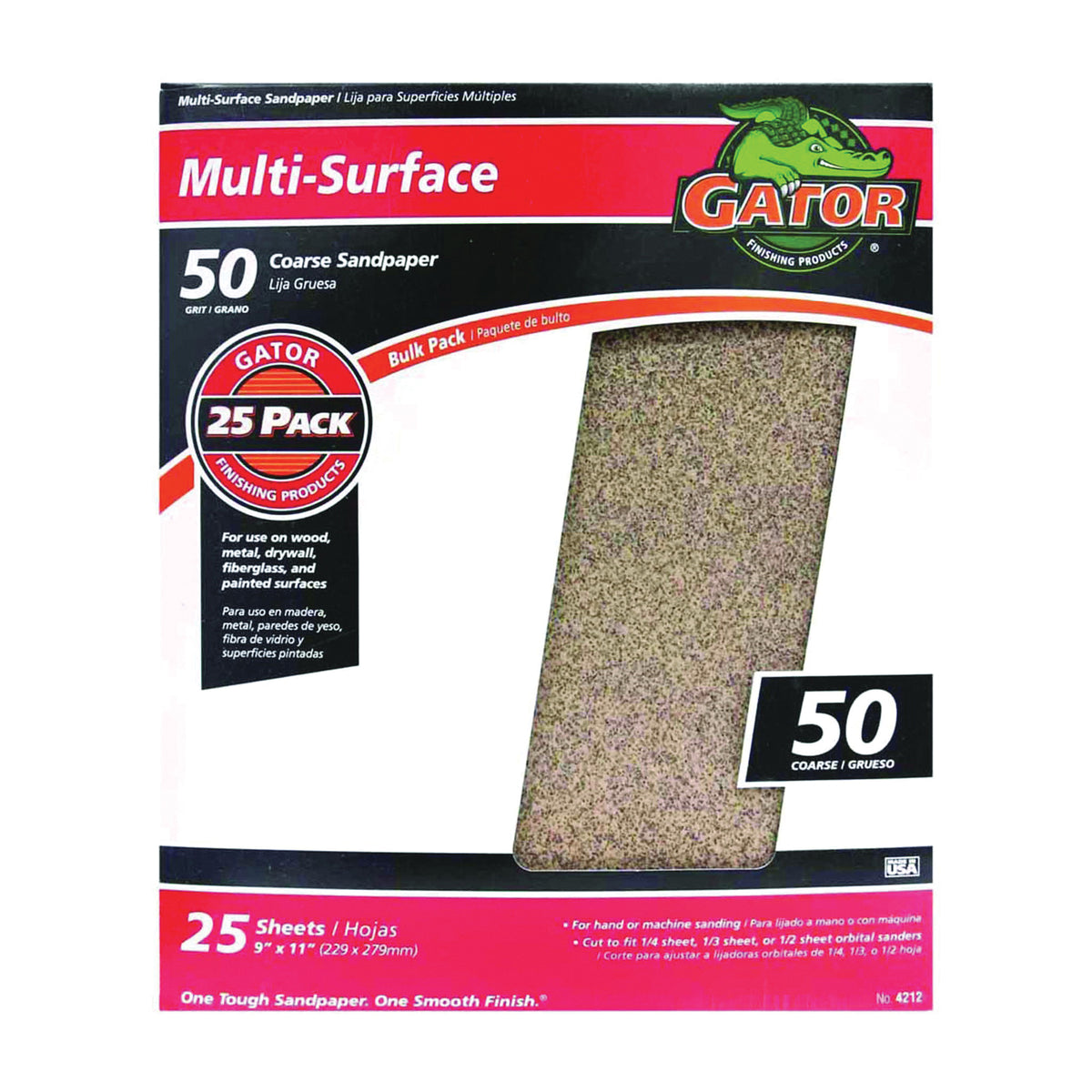 Gator 3267 Sanding Sheet, 11 in L, 9 in W, 50 Grit, Coarse, Aluminum Oxide Abrasive
