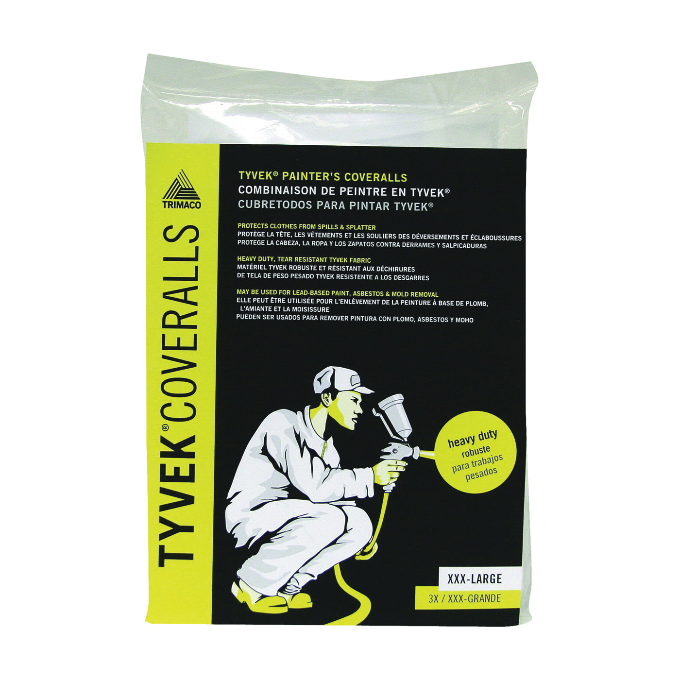 Trimaco 14125 Professional Painter's Coveralls, 3XL, Zipper Closure, Tyvek, White