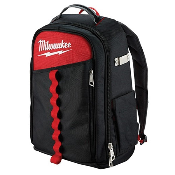 Milwaukee 48-22-8202 Backpack, 11.8 in W, 7.87 in D, 19.6 in H, 22-Pocket, Black/Red
