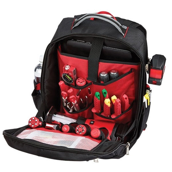 Milwaukee 48-22-8202 Backpack, 11.8 in W, 7.87 in D, 19.6 in H, 22-Pocket, Black/Red