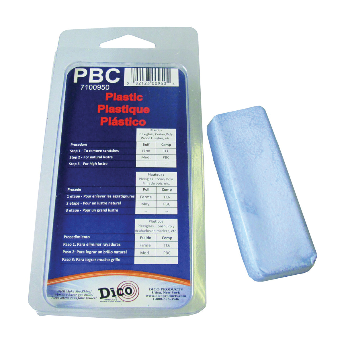 Dico 7100950 Buffing Compound, 1/2 in Thick, Plastic, Blue