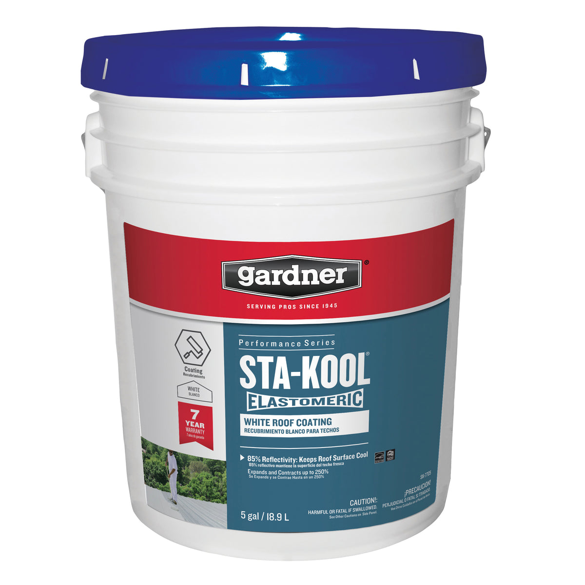 Gardner SK-7705 Elastomeric Roof Coating, White, 18 L Pail, Liquid