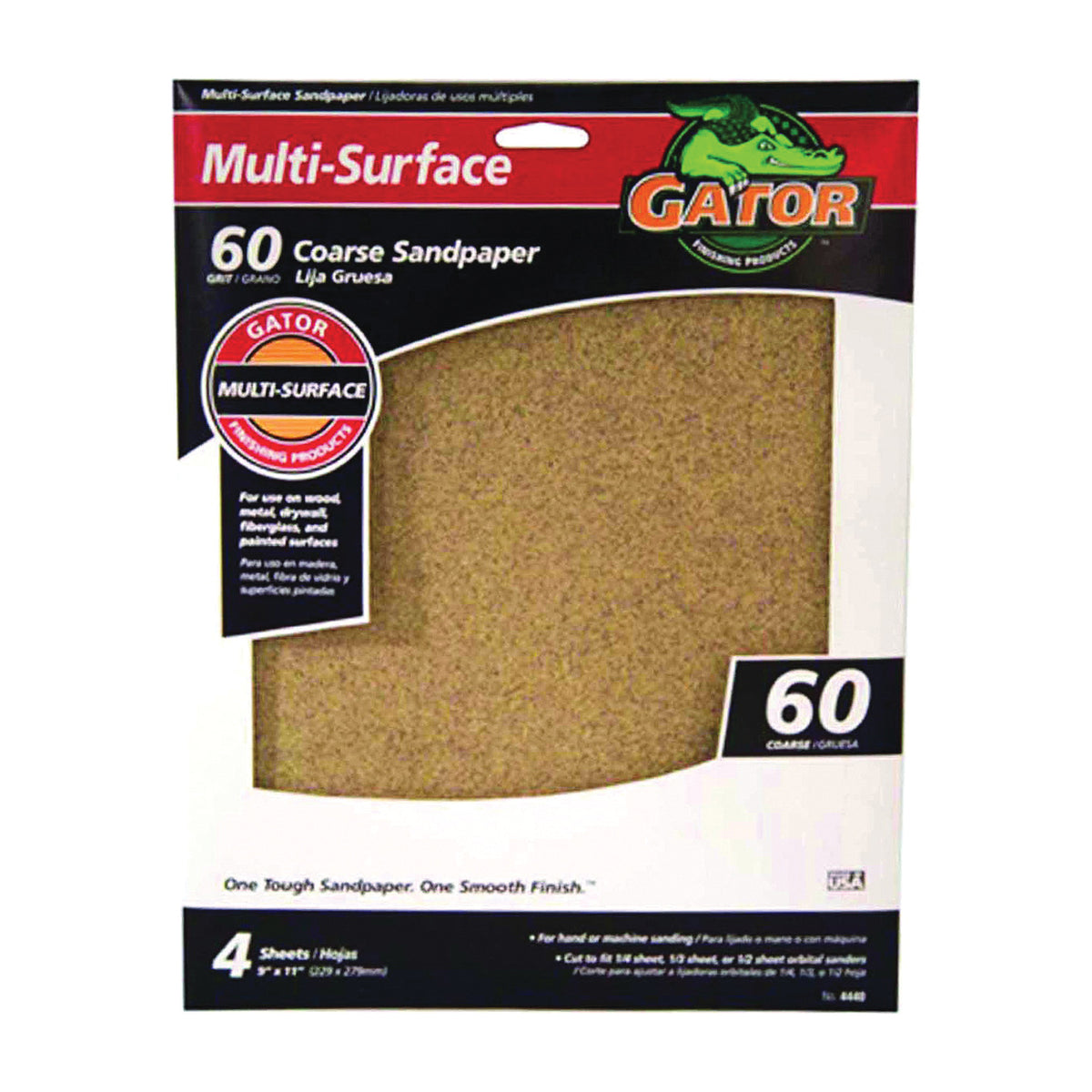Gator 4440 Sanding Sheet, 11 in L, 9 in W, 60 Grit, Coarse, Aluminum Oxide Abrasive