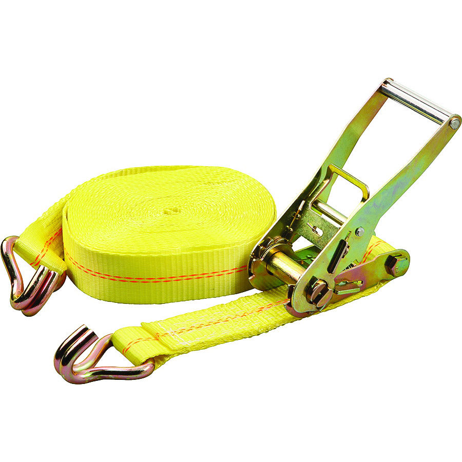 ProSource FH64072 Tie-Down, 2 in W, 40 ft L, Polyester Webbing, Metal Ratchet, Yellow, 3333 lb, Steel End Fitting