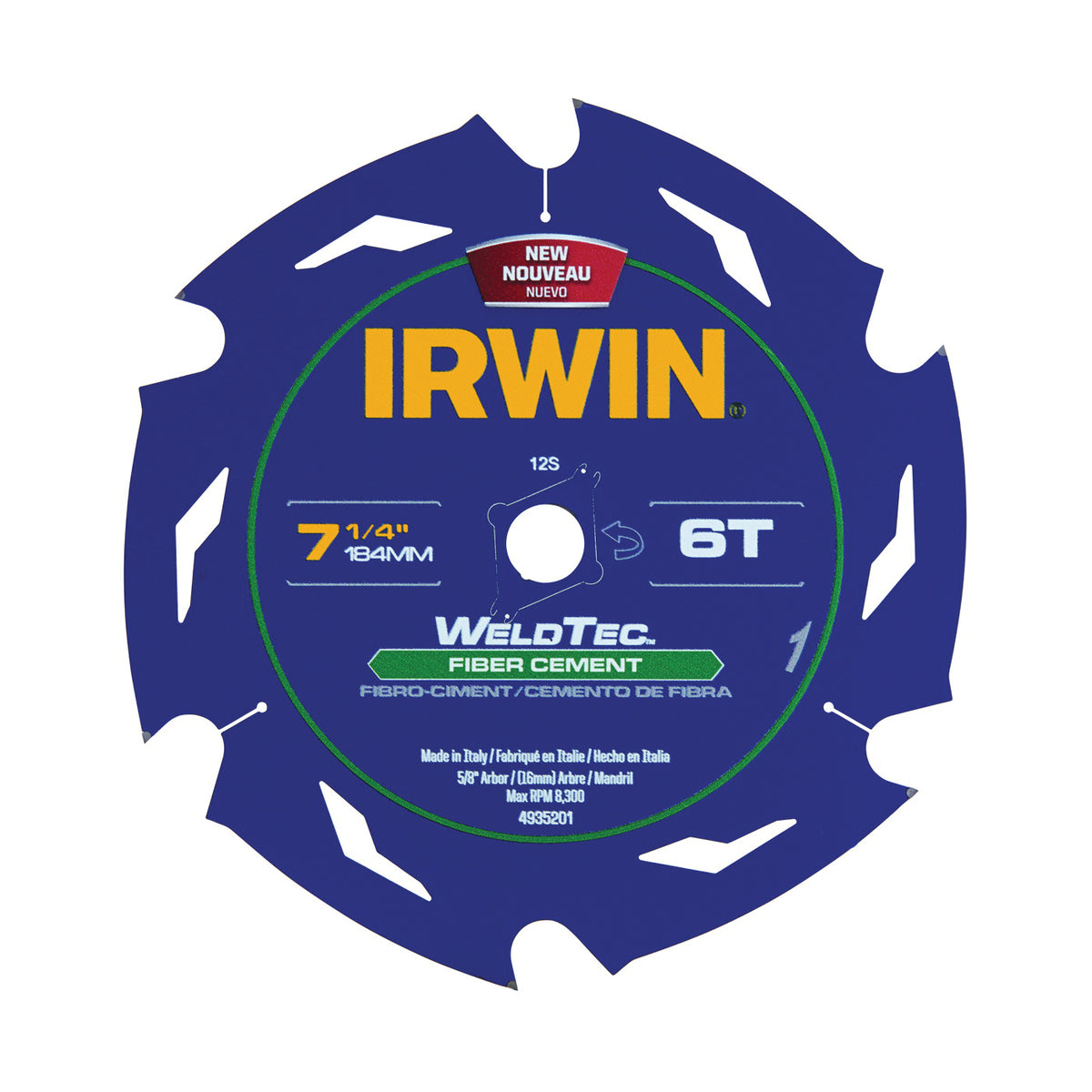 IRWIN MARATHON 4935201 Circular Saw Blade, 7-1/4 in Dia, 5/8 in Arbor, 6-Teeth, Carbide Cutting Edge
