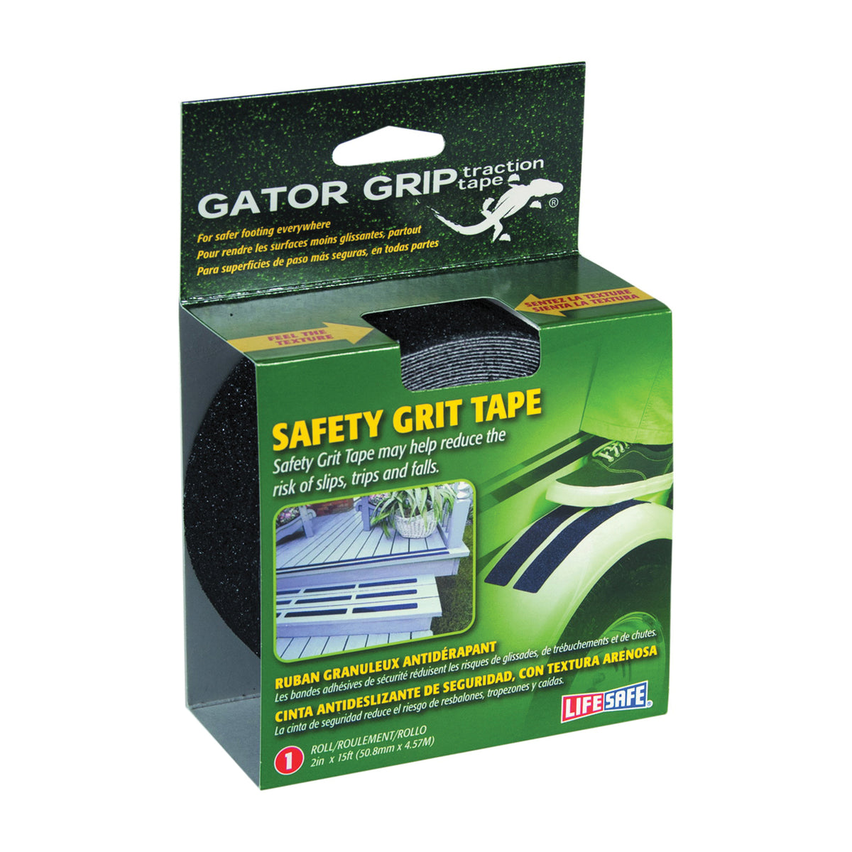 INCOM Gator Grip RE3951 Safety Grit Tape, 15 in L, 2 in W, PVC Backing, Black