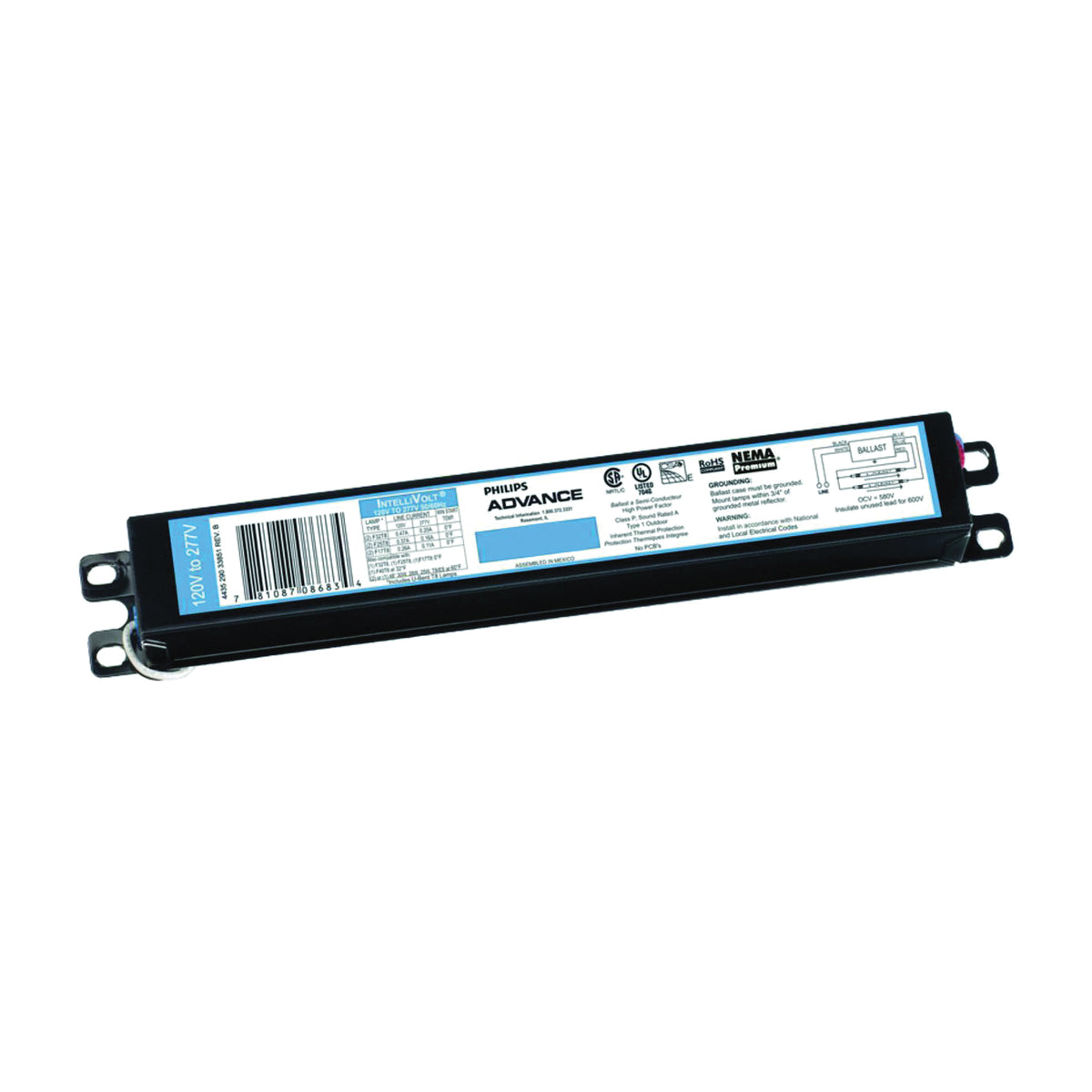 Philips Advance Optanium Series IOP2P59N35I Electronic Ballast, 120/277 V, 111 to 113 W, 2-Lamp