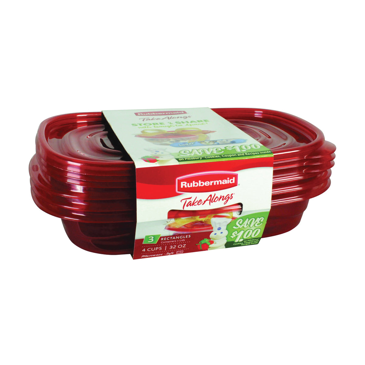 Rubbermaid TakeAlongs 7F55RETCHIL Food Storage Container, 4 Cups Capacity, Plastic, Clear, 4 in L, 7 in W, 10 in H