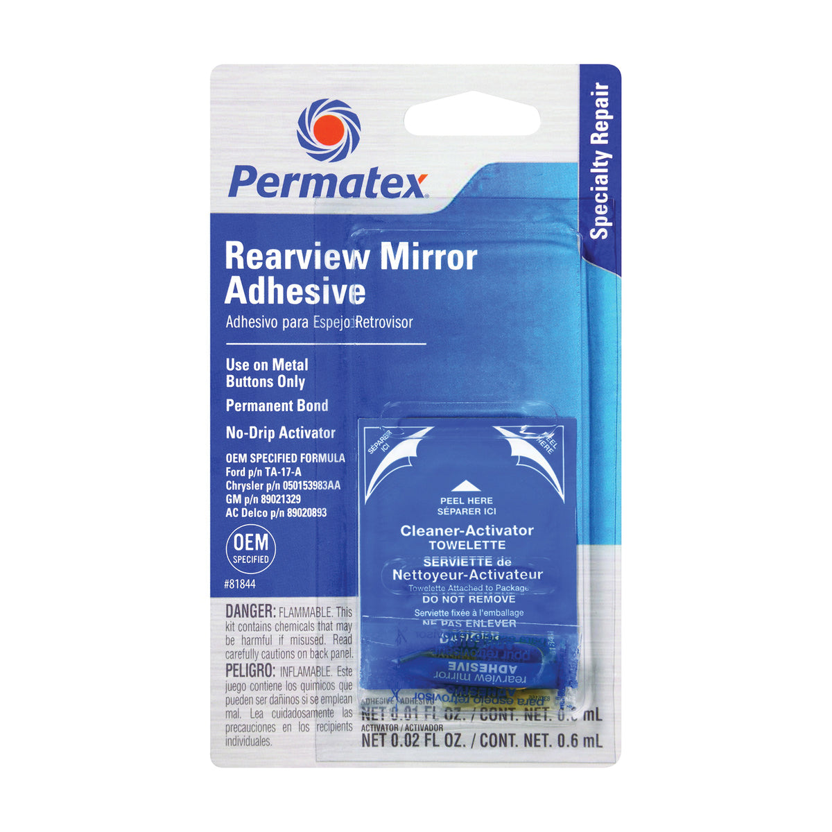 Permatex 81844 Rearview Mirror Adhesive, Liquid, Irritating, Yellow