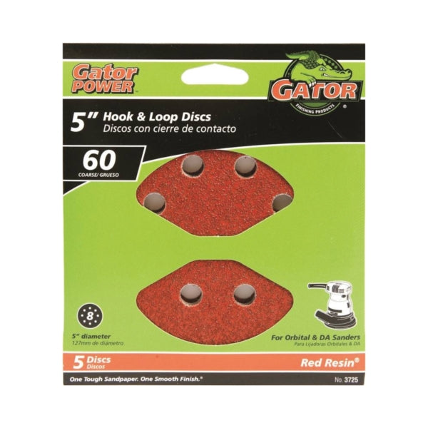 Gator 3725 Sanding Disc, 5 in Dia, 60 Grit, Coarse, Aluminum Oxide Abrasive, Vented