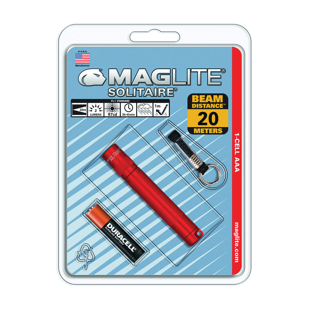 MAGLITE K3A036 Flashlight, AAA Battery, Alkaline Battery, Incandescent Lamp, 14 Lumens, Flood to Spot Beam, Red