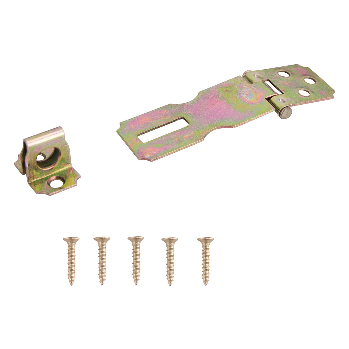 ProSource BH-7013L-PS Safety Hasp, 2-1/2 in L, 2-1/2 in W, Steel, Satin Brass, 9/32 Dia Shackle, Fixed Staple