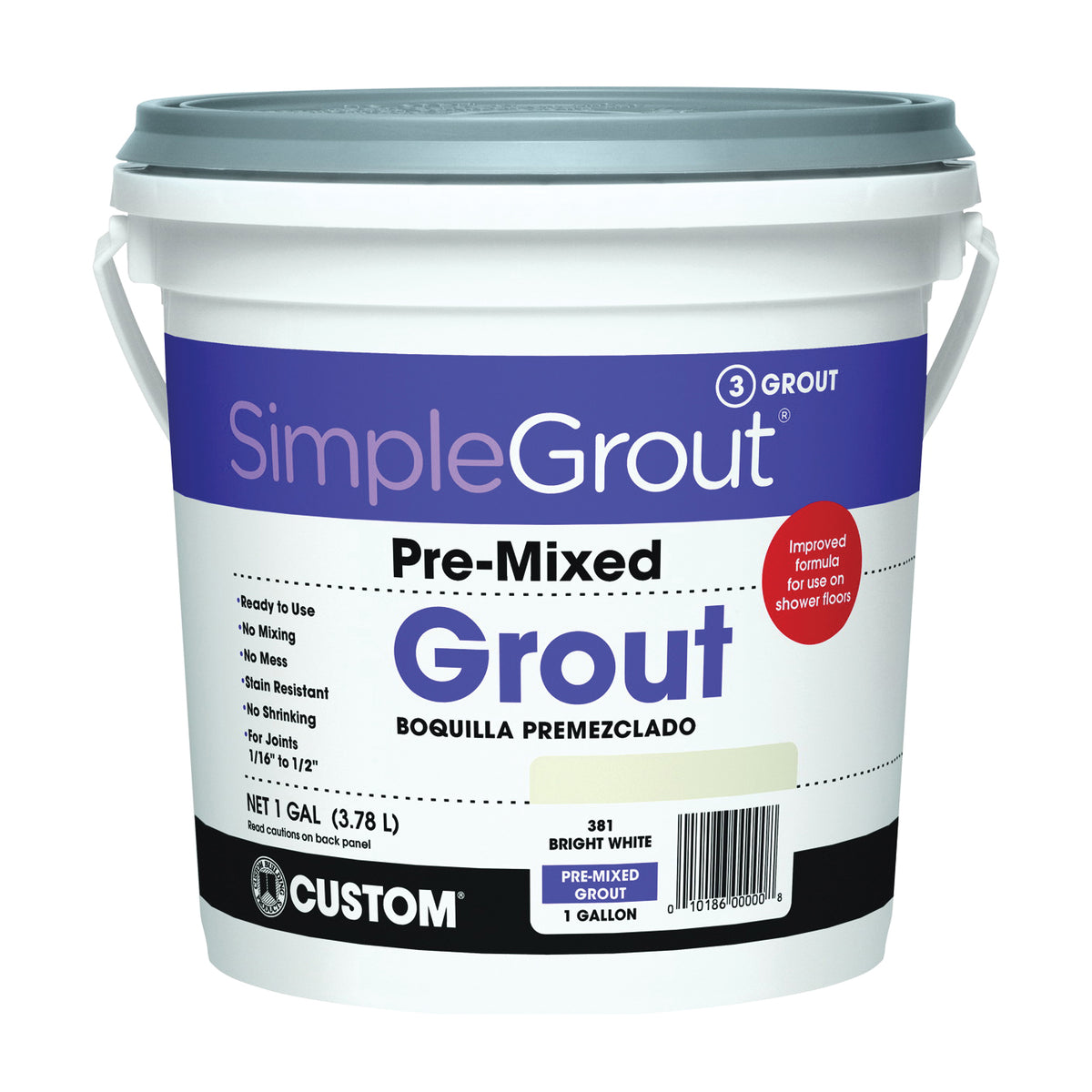 CUSTOM PMG3811-2 Tile Grout, Paste, Characteristic, Bright White, 1 gal Pail