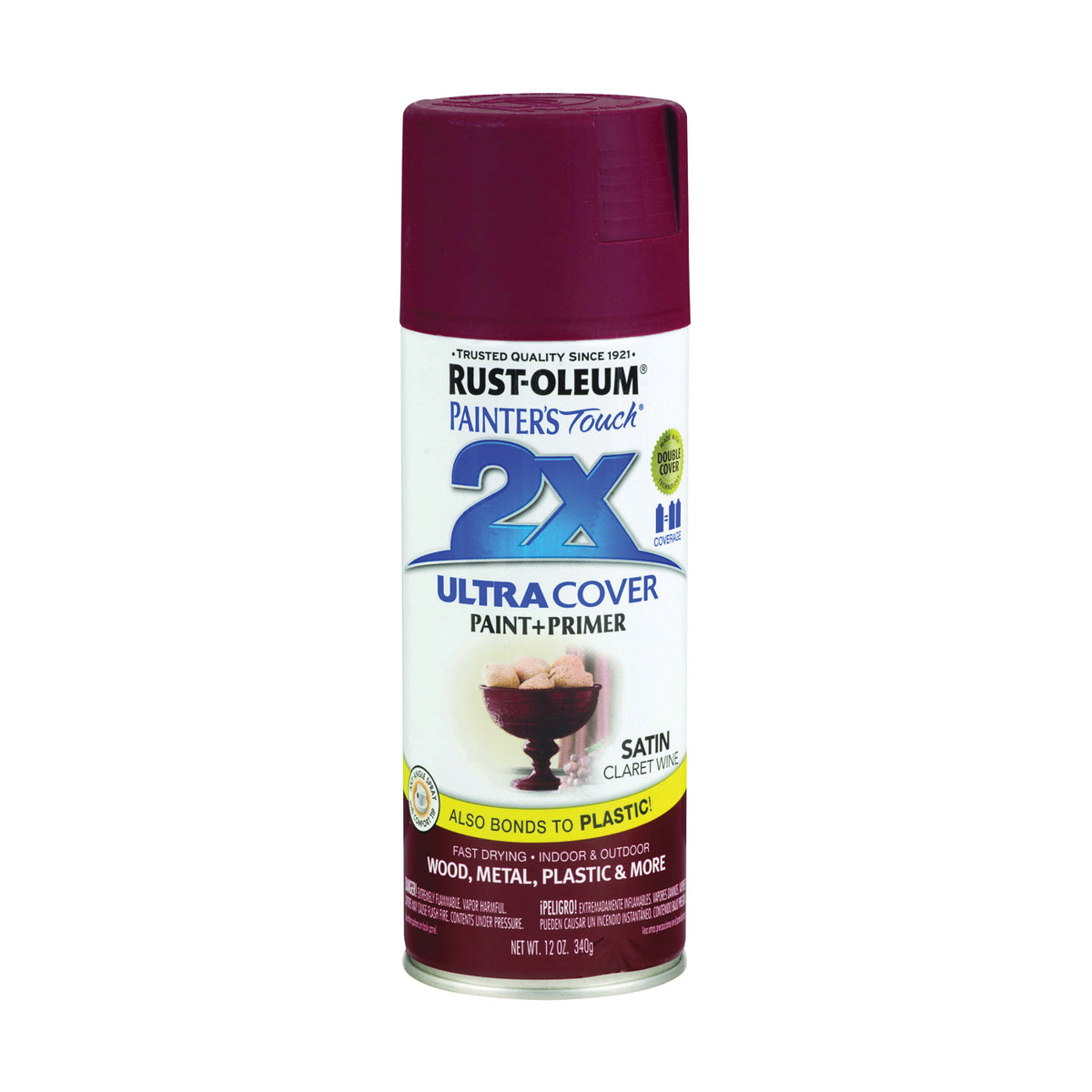 RUST-OLEUM PAINTER'S Touch 249083 Satin Spray Paint, Satin, Claret Wine, 12 oz, Aerosol Can