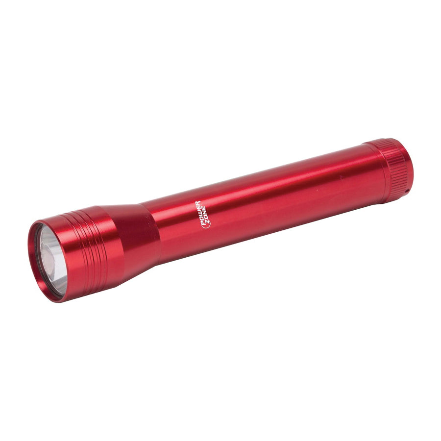 PowerZone 12164M Flashlight, AAA Battery, LED Lamp, 200 Lumens, 90 m Beam Distance, 3 hrs Run Time, Red