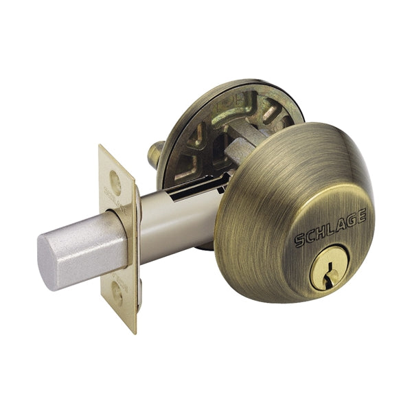 Schlage B60609 Deadbolt, Antique Brass, 2-3/8 x 2-3/4 in Backset, C Keyway