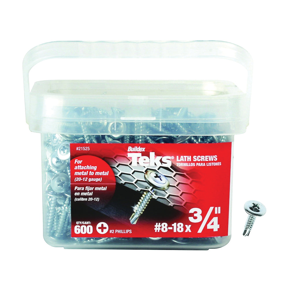 Teks 21525 Lath Screw, #8 Thread, Truss Head, Phillips Drive, Self-Drilling Point, Steel, Zinc, 200 PK